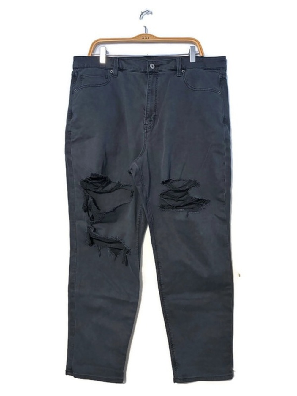 American Eagle Black Gray Distressed Mom Jeans High Rise Women’s Plus size 18 34